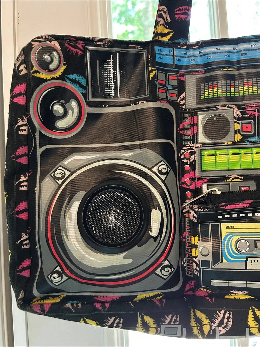 Vintage Y2K Black Retro Boombox Tote With Speakers